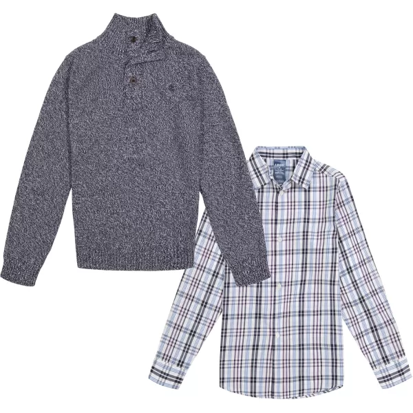 IZOD Boys' 2-piece Sweater Set With Long Sleeve Collared Button-down Dress Shirt