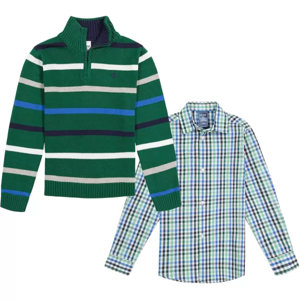 IZOD Boys' 2-piece Sweater Set With Long Sleeve Collared Button-down Dress Shirt