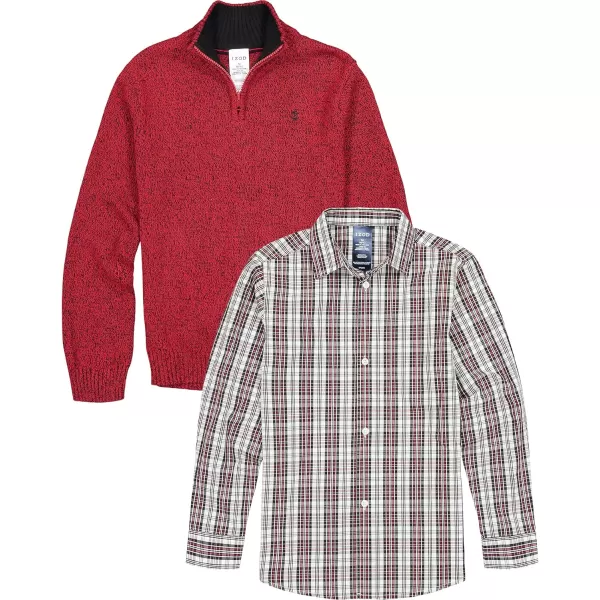 IZOD Boys' 2-piece Sweater Set With Long Sleeve Collared Button-down Dress Shirt