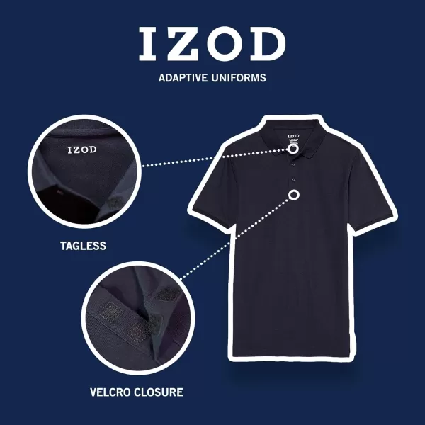 IZOD Boys' School Uniform Adaptive Short Sleeve Polo Shirt, Velcro Closure &amp; Faux Buttons, Comfortable Pique Fabric