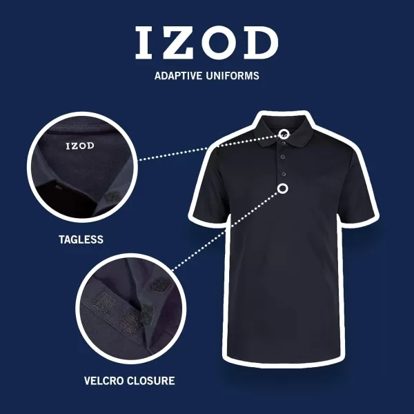 IZOD Boys' School Uniform Adaptive Short Sleeve Polo Shirt, Velcro Closure &amp; Faux Buttons, Comfortable Pique Fabric
