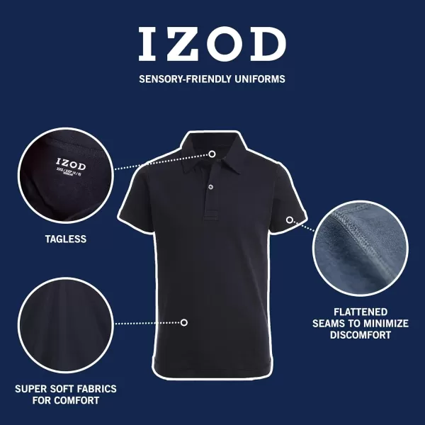 IZOD Boys' School Uniform Sensory-Friendly Short Sleeve Polo Shirt, Button Closure, Tagless Inner Neckline