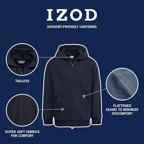 IZOD Boys' Sensory-Friendly Full-Zip Hoodie Sweatshirt, Soft Fabric with Pockets &amp; Ribbed Cuffs, Tagless