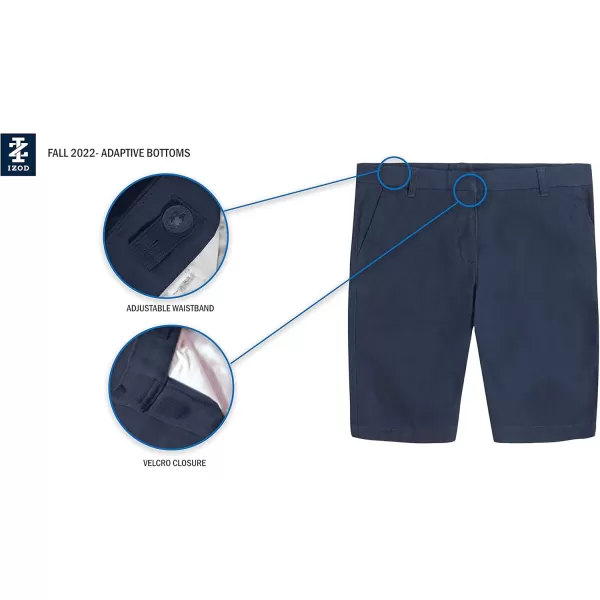 IZOD Girls' School Uniform Adaptive Bermuda Shorts, Adjustable Waistband, Velcro Closure &amp; Faux Buttons
