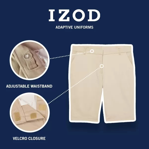 IZOD Girls' School Uniform Adaptive Bermuda Shorts, Adjustable Waistband, Velcro Closure &amp; Faux Buttons
