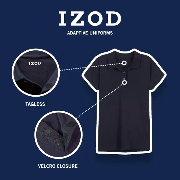 IZOD Girls' School Uniform Adaptive Short Sleeve Polo Shirt, Velcro Closure &amp; Faux Buttons, Comfortable Interlock Fabric