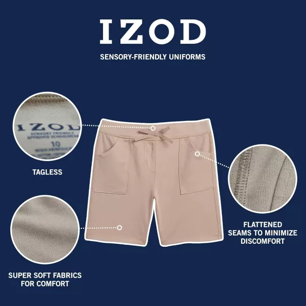 IZOD Girls School Uniform Sensory-Friendly Pull-on Short,Soft Fabric with Elastic Waist&amp;Drawstring, Tagless, Flattened Seams