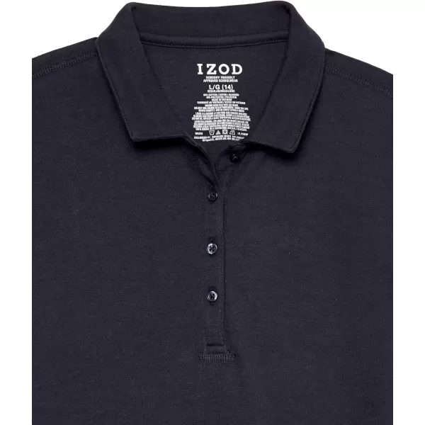 IZOD Girls' School Uniform Sensory-Friendly Short Sleeve Polo Shirt, Button Closure &amp; Tagless Inner Neckline