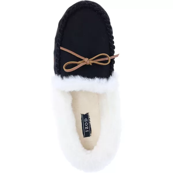 IZOD Ladies' Brooklyn Moccasin Slipper, Plaid House Shoes with Sherpa Fleece Lining, Red/Black, Size 6-11
