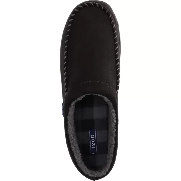 IZOD Mens Slipper, Microsuede Clog with Sherpa Fleece Lining, Tan and Black, Size 8 to 14
