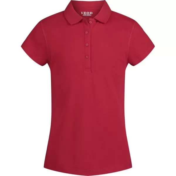 IZOD Girls' School Uniform Sensory-Friendly Short Sleeve Polo Shirt, Button Closure &amp; Tagless Inner Neckline
