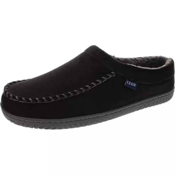IZOD Mens Slipper, Microsuede Clog with Sherpa Fleece Lining, Tan and Black, Size 8 to 14