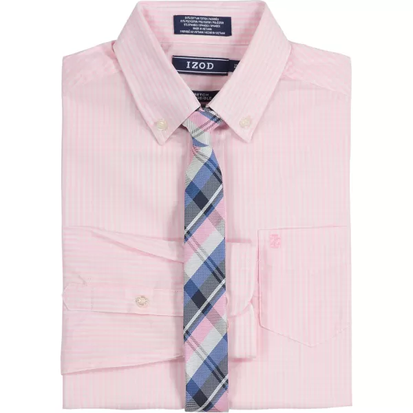 IZOD Boys' Little Long Sleeve Button-Down Collared Dress Shirt with Tie and Chest Pocket