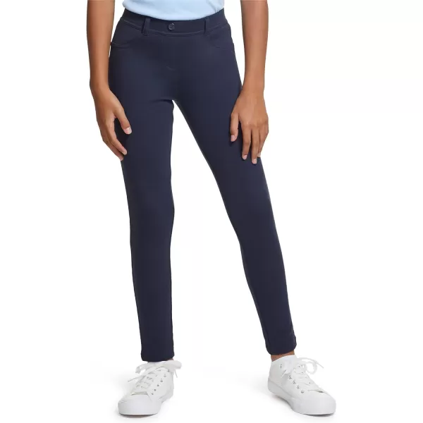 IZOD Girls' School Uniform Skinny Leg Jegging, Flat Front Style with Faux Button, Functional Back Pockets