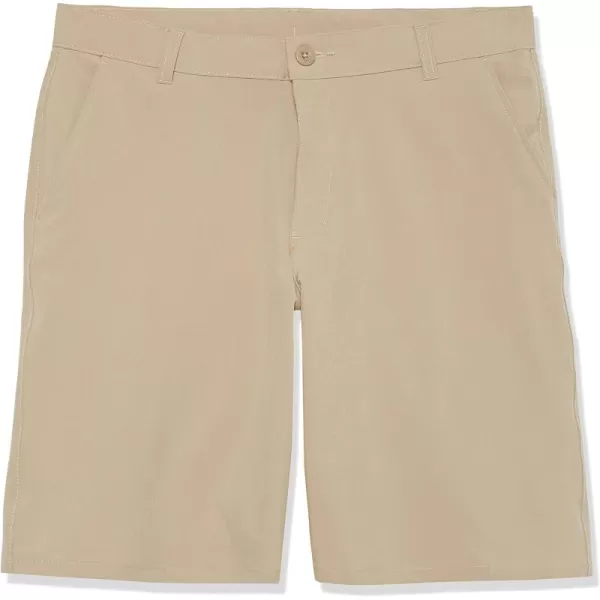 IZOD Boys' School Uniform Flat Front Khaki Shorts, Moisture Wicking Performance Fabric, Wrinkle &amp; Fade Resistant