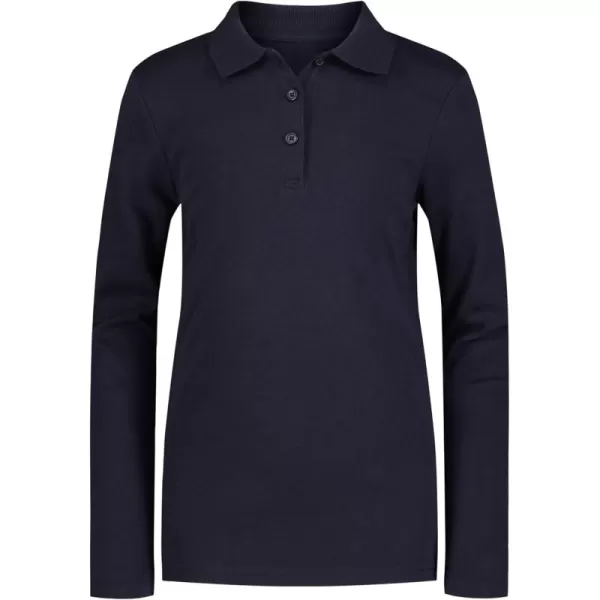 IZOD Girls' School Uniform Adaptive Long Sleeve Polo Shirt, Velcro Closure &amp; Faux Buttons, Comfortable Interlock Fabric