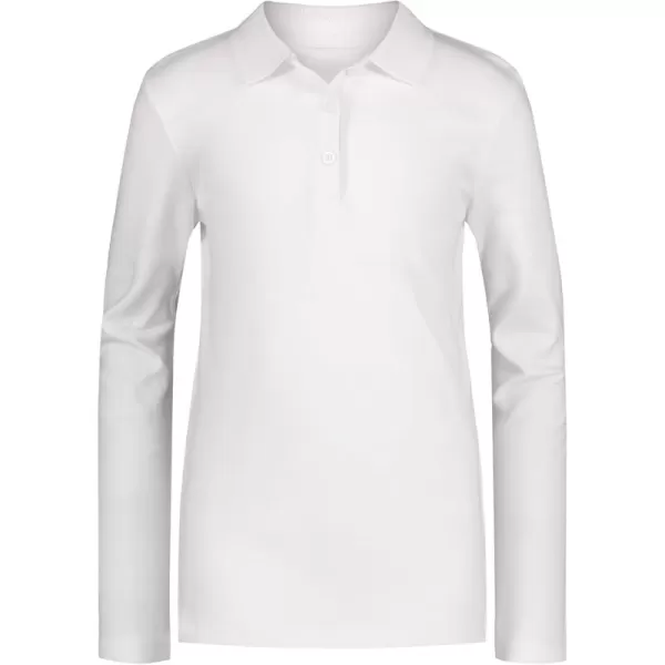 IZOD Girls' School Uniform Adaptive Long Sleeve Polo Shirt, Velcro Closure &amp; Faux Buttons, Comfortable Interlock Fabric