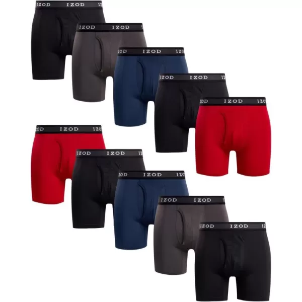 IZOD Men's Boxer Brief – 10 Pack Performance Boxers for Men with Mesh Functional Fly - Soft Stretch Boxers for Men 