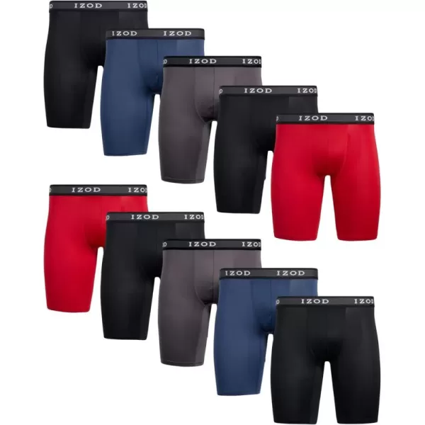 IZOD Men's Boxer Briefs - 10 Pack Long Leg Performance Boxers for Men with Contour Pouch - Big and Tall Mens Underwear S-2XL