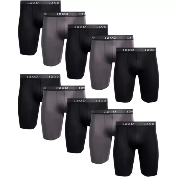 IZOD Men's Boxer Briefs - 10 Pack Long Leg Performance Boxers for Men with Contour Pouch - Big and Tall Mens Underwear S-2XL