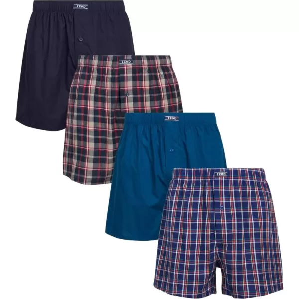 IZOD Men's Boxer Shorts - 4 Pack Loose Fit Mens Underwear Boxers with Button Fly - Classic Woven Boxers for Men 