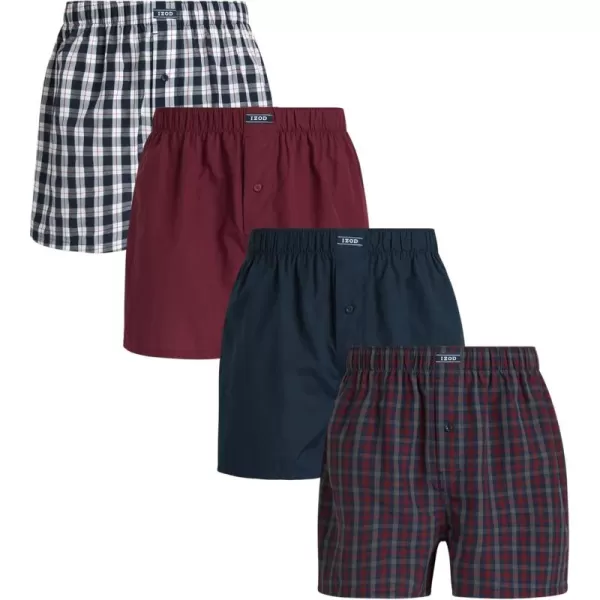 IZOD Men's Boxer Shorts - 4 Pack Loose Fit Mens Underwear Boxers with Button Fly - Classic Woven Boxers for Men 