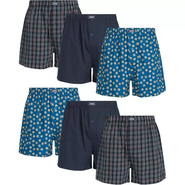 IZOD Men's Boxer Shorts - 6 Pack Loose Fit Mens Cotton Woven Underwear Boxers - Soft Breathable Boxers for Men 