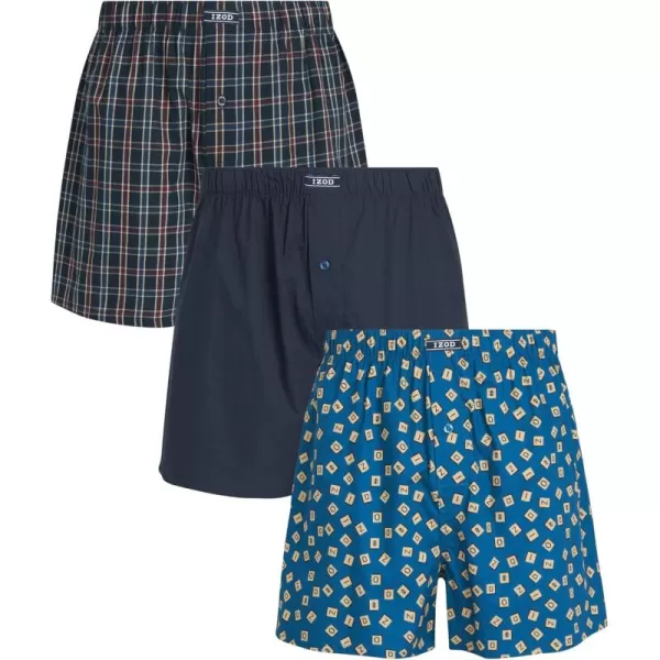 IZOD Men's Boxer Shorts – 3 Pack Lightweight Cotton Boxers with Functional Fly Pouch- Soft Breathable Boxers for Men 