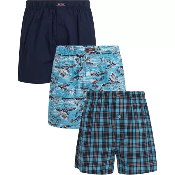 IZOD Men's Boxer Shorts – 3 Pack Lightweight Cotton Boxers with Functional Fly Pouch- Soft Breathable Boxers for Men 