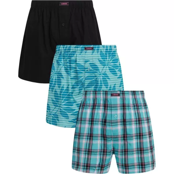 IZOD Men's Boxer Shorts – 3 Pack Lightweight Cotton Boxers with Functional Fly Pouch- Soft Breathable Boxers for Men 