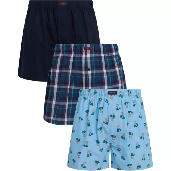 IZOD Men's Boxer Shorts – 3 Pack Lightweight Cotton Boxers with Functional Fly Pouch- Soft Breathable Boxers for Men 