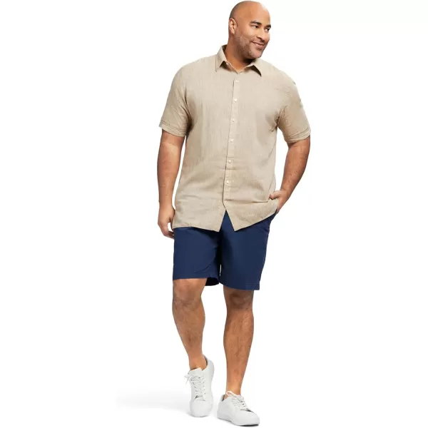 IZOD Men's Big and Tall Linen Button Down Short Sleeve Shirt