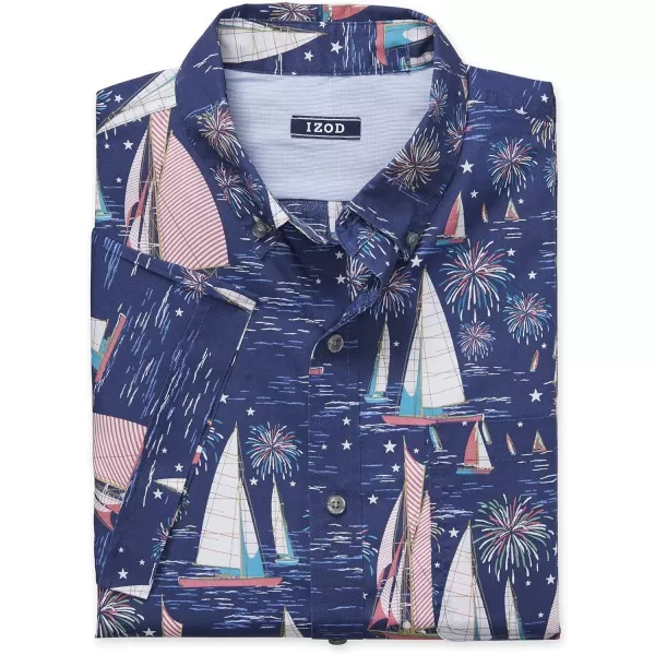 IZOD Men's Breeze Short Sleeve Button Down Patterned Shirt