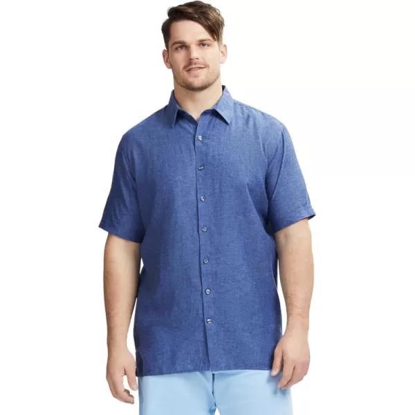 IZOD Men's Big and Tall Linen Button Down Short Sleeve Shirt