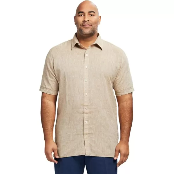 IZOD Men's Big and Tall Linen Button Down Short Sleeve Shirt