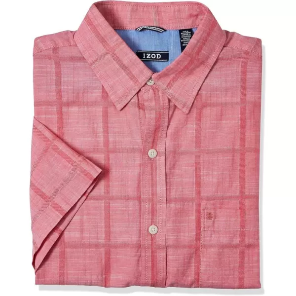 IZOD Men's Big and Tall Saltwater Short Sleeve Windowpane Button Down Shirt