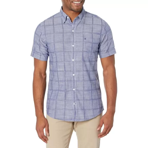 IZOD Men's Big and Tall Saltwater Short Sleeve Windowpane Button Down Shirt