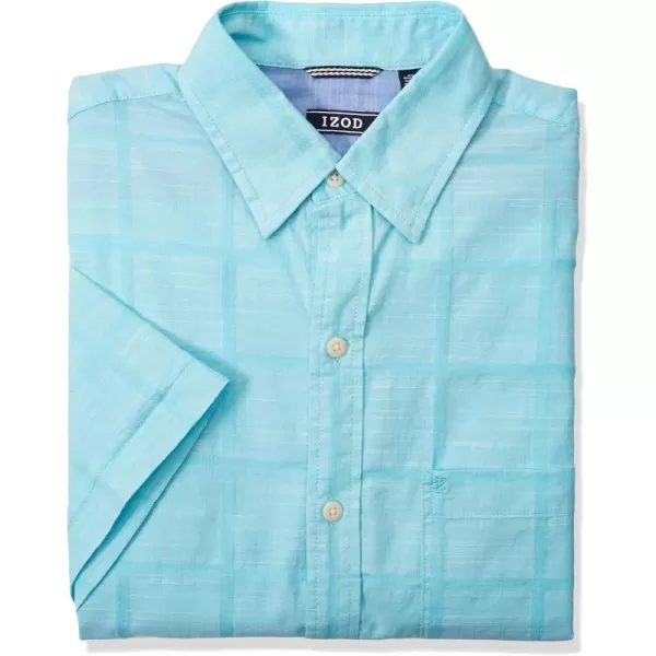 IZOD Men's Big and Tall Saltwater Short Sleeve Windowpane Button Down Shirt