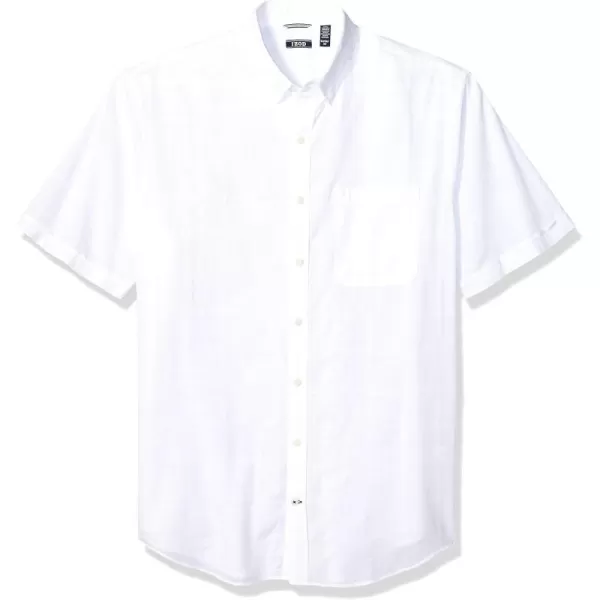IZOD Men's Big and Tall Saltwater Short Sleeve Windowpane Button Down Shirt
