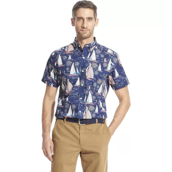 IZOD Men's Breeze Short Sleeve Button Down Patterned Shirt