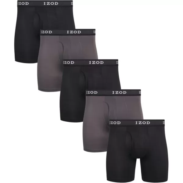IZOD Men's Boxer Briefs– 5 Pack Performance Long Leg Boxer Briefs for Men S-2XL