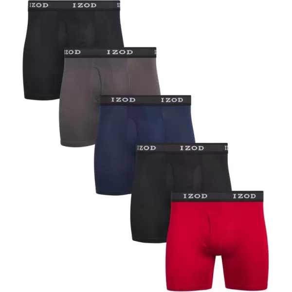 IZOD Men's Boxer Briefs– 5 Pack Performance Long Leg Boxer Briefs for Men S-2XL