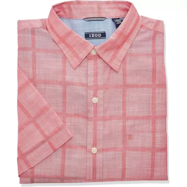 IZOD Men's Saltwater Short Sleeve Windowpane Button Down Shirt