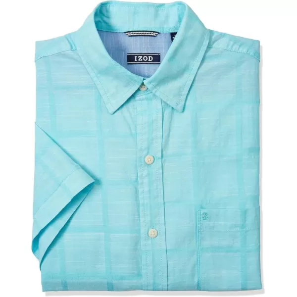 IZOD Men's Saltwater Short Sleeve Windowpane Button Down Shirt