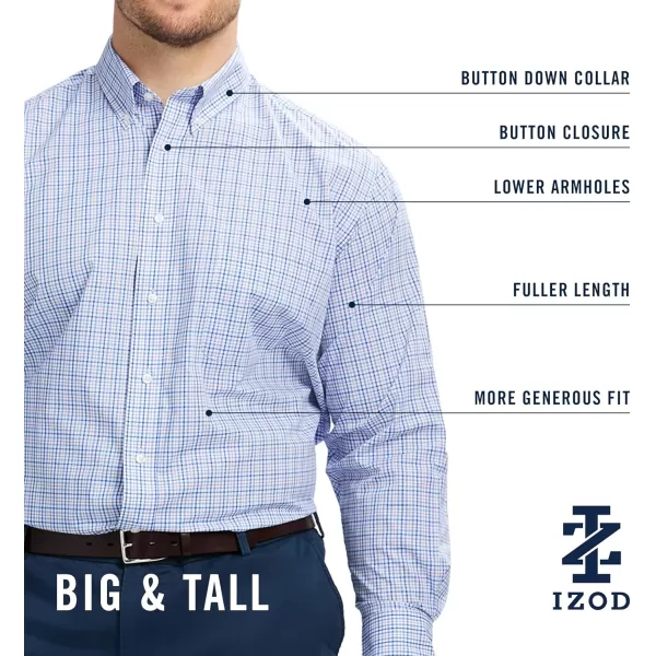 IZOD Men's Big and Tall Wrinkle Resistant Stretch Fabric Button Down Collar Dress Shirt