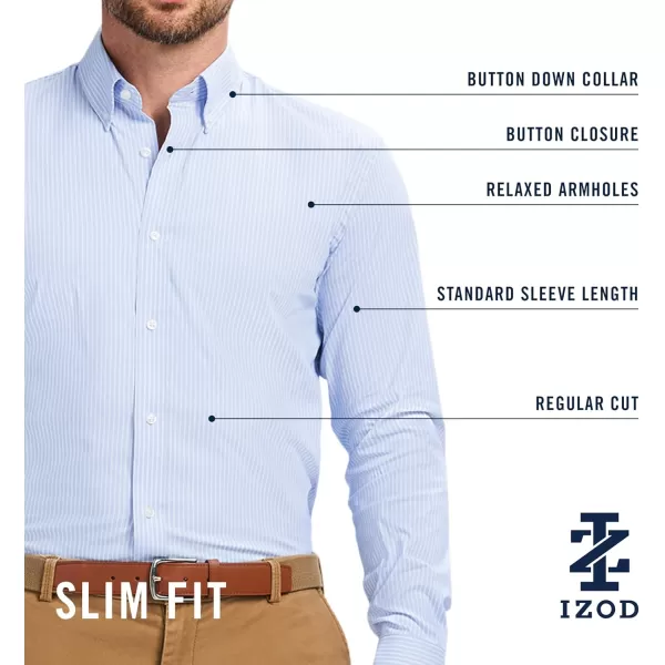 IZOD Men's Slim Fit Moisture Wicking Wrinkle Resistant Stretch Button Down Collar Dress Shirt