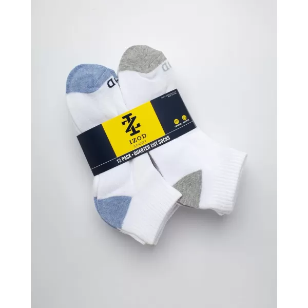 imageIZOD Mens Athletic Socks  Performance Cushion Quarter Socks 10 or 12 PackAll White