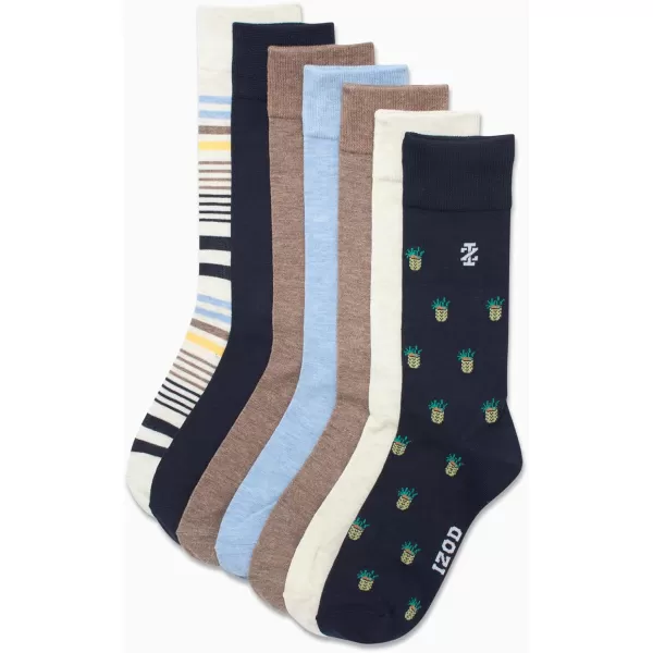 imageIZOD Mens Dress Socks  7 Pack Lightweight Stretch Stay Up Cuff MidCalf Crew Socks  Dress Socks for Men 6125BlueTanBrown
