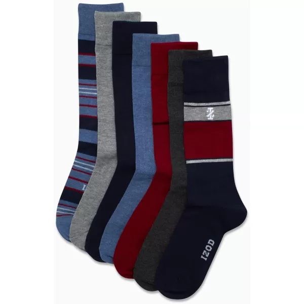 imageIZOD Mens Dress Socks  7 Pack Lightweight Stretch Stay Up Cuff MidCalf Crew Socks  Dress Socks for Men 6125Navy Assorted