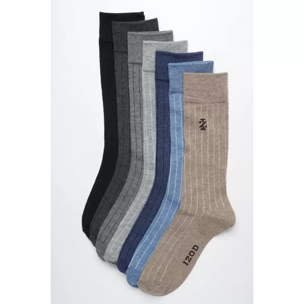 imageIZOD Mens Dress Socks  7 Pack Lightweight Stretch Stay Up Cuff MidCalf Crew Socks  Dress Socks for Men 6125TanNavyGrey